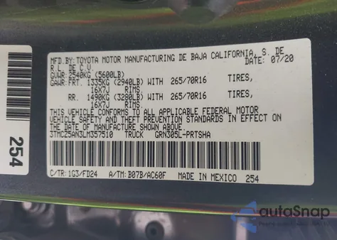 2020 Toyota Tacoma Trd Off-Road from USA, damaged, VIN 3TMCZ5AN3LM357510